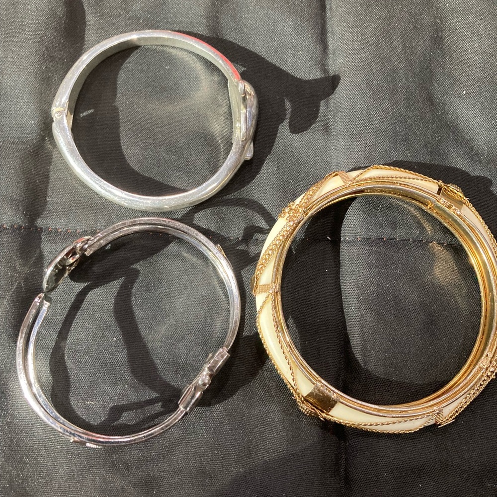 Lot of 3 New Assorted Bangles- Silvertone and Cream